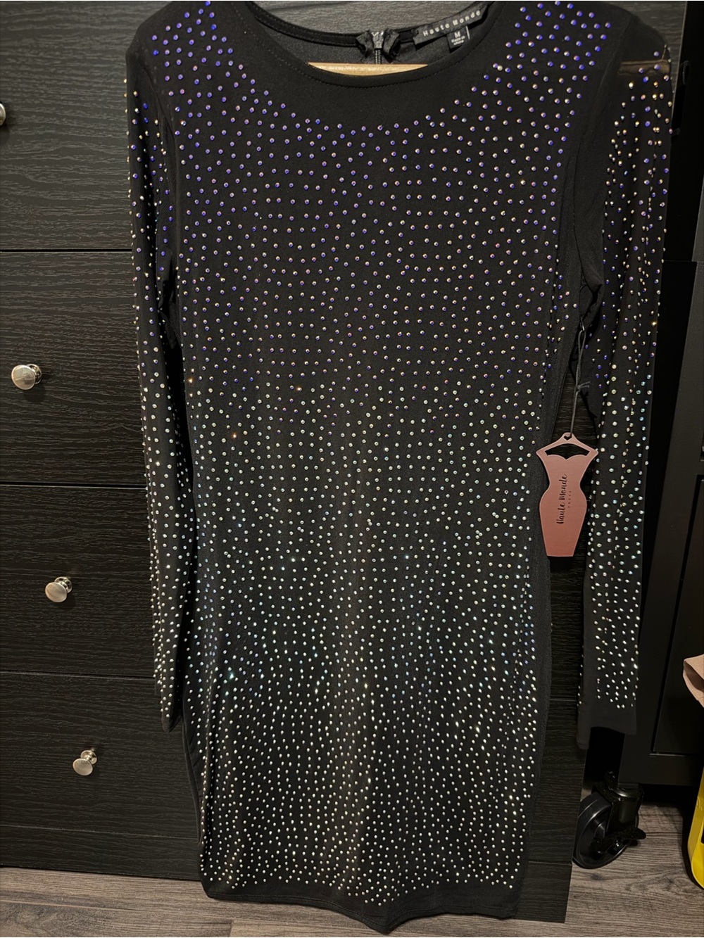 ✨ Haute Monde Rhinestone Bodycon Dress – Size Medium
